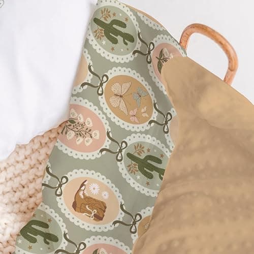 HawSkgFub Retro Boho Cowgirl Mink Baby Blanket Dotted Backing Girl Shower Gift, Vintage Bow Cactus Boots Double Layer Nursery Swaddle, Brown Green Soft Newborn Infant Toddler Bed Crib Bedding 30 x 40 thumbnail 2