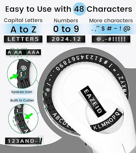 EazeID Embossing Label Maker Machine with Tapes, Manual Embossed Label Maker Retro, Vintage Embosser Labeler 3/8 Inch 9mm 3D Waterproof-Labels for Scrapbooking Supplies Kids DIY Craft Home Office Use thumbnail 4