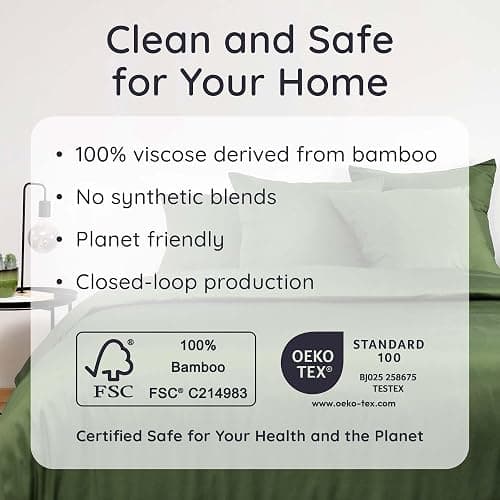 Bambaw 100% Viscose Derived from Bamboo Sheets Queen Size Set – 4pcs Cooling Sheet Set, Super Soft Sheets Queen Size, Luxury Bedding, Deep Pocket Fits Up to 16'' Mattresses (Olive) thumbnail 7