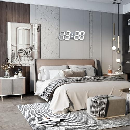 EDUP HOME 3D LED Digital Wall Clock/Desk Alarm Clock with Remote Control for Kitchen Bedroom Office, 9.7" LED Night Light Decor Clock Adjust Brightness 12H/24H Time Date Temperature, Great Gift thumbnail 2