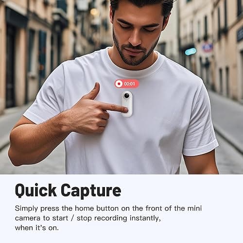 Meoilkolnm Mini Body Camera, Wearable Action Body Cam, Thumb Size Hands Free Recording Body Worn Camera, Premium Portable Camcorder Mount Anywhere for Pet Walking, Work, Travel (White, 128GB) thumbnail 5
