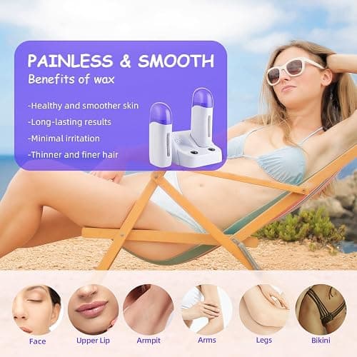 Wax Warmer for Hair Removal Double Depilatory Roll On Wax Heater Electric Home Waxing Machine for Women Men AC110V 40W (Blue) thumbnail 4