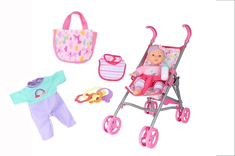 Dream Collection, Baby Doll Care Gift Set with Stroller - Lifelike Baby Doll and Accessories for Realistic Pretend Play, Posable Soft Toy - 12” thumbnail 2