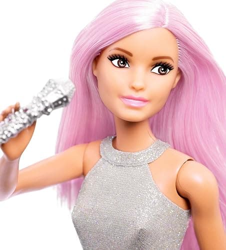 Barbie Careers Fashion Doll & Accessory, Pop Star with Pink Hair & Brown Eyes Wearing Iridescent Skirt with Microphone thumbnail 3