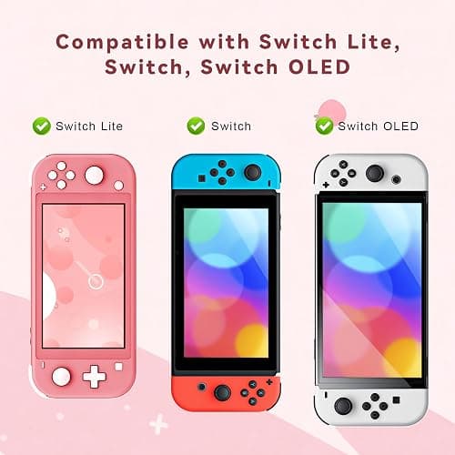 FIWWAT Switch Lite Case Carrying Case- 19 in 1 for Nintendo Switch Accessories Bundle with Switch Thumb Grips, Clear Protective, Screen Protector Cover, Cute Pendant, Stand, Stylus, for Girls, Pink thumbnail 6