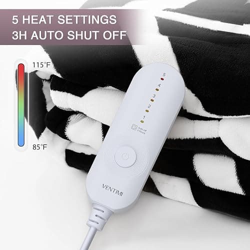 VENTIMI Electric Blanket Heated Throw, 50" x 60" Heated Blanket with 5 Heat Levels & 3 Hours Auto Off, Fast Heating Blankets with ETL & FCC Certification, Black thumbnail 3