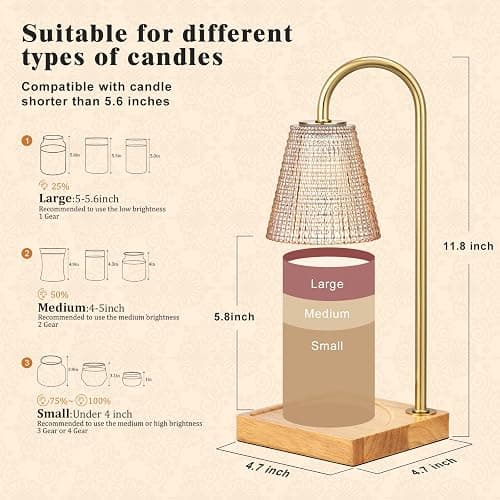 Amber Candle Warmer Lamp-Dimmable Candle Lamp with Timer, Christmas Birthday Gifts for Women, House Warming Gifts for New Home Bedroom Decor, Vintage Wax Warmer for Scented Wax thumbnail 2