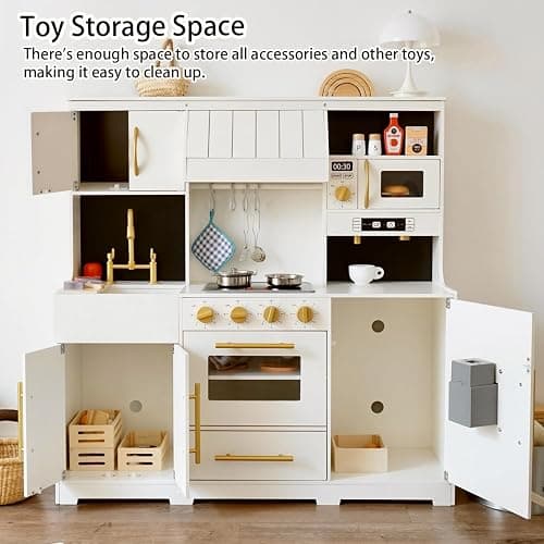 inFUNSAME Play Kitchen for Kids with Various Interactive Toddler Kitchen Play Features and 19 Pcs Pretend Wooden Kids Kitchen playset Accessories, Toy Kitchen Set for Boys and Girls Ages 3+ thumbnail 6