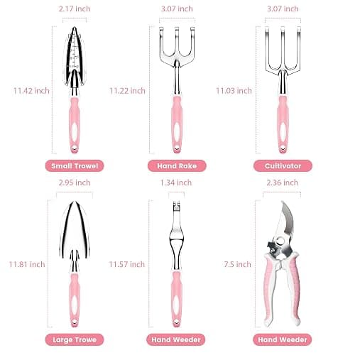 Garden Tools, 8 Piece Gardening Tools with Bag, Heavy Duty Stainless Steel Garden Tools Set, Outdoor Hand Tools, Ideal Garden Tool Kit Gifts for Women Pink. thumbnail 3