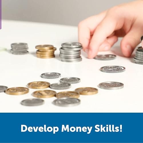 Learning Resources Pretend Play Money - Math Manipulatives for Kids, Kids Bank, Plastic Coins, Cash Register, Toddler, Homeschool Supplies, Fine Motor Skills, Teaching Set Manipulatives thumbnail 4