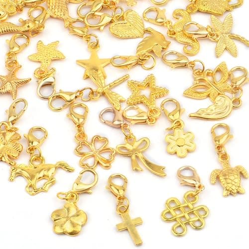 30 Pieces Golden Clip on Charm Pendants Mixed Styles Dangle Charms with Lobster Clasp Craft Supplies for DIY Earrings Jewelry Making Accessories thumbnail 4