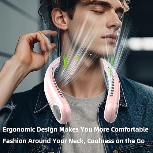 Portable Neck Fan,Hands Free Personal Wearable Bladeless Fan,6000mAh USB Rechargeable,360° Cooling,LED Display,4-Speeds,Birthday Gifts for Men Women Dad Mom,Fathers Day,Mothers Day Gifts (Pink) thumbnail 8