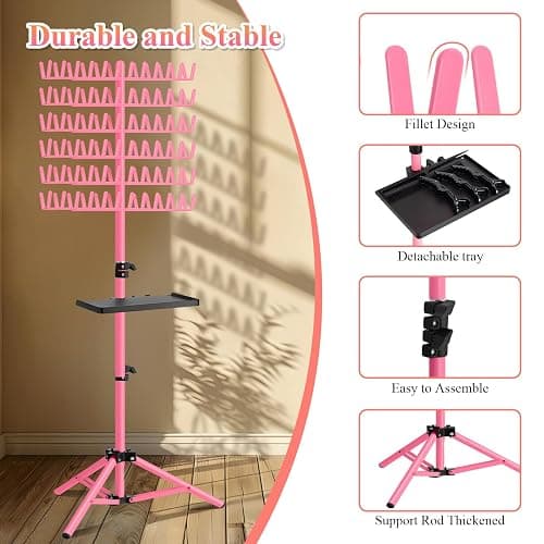OLMRJKD Braiding Hair Rack with Tray, 144 Pegs Height Adjustable Braiding Rack, 2-side Hair Extension Holder Hanger, Hair Stand with Stylist Hair Braiding Tools for Hair Salon Home Traveling (Pink) thumbnail 3
