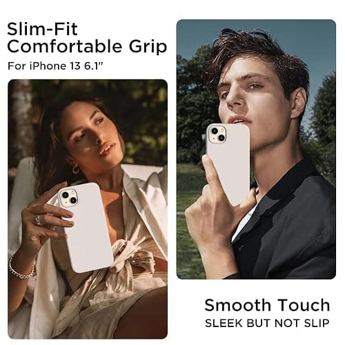 COFFKER for iPhone 13 Phone Case with [2X Screen Protectors], Liquid Silicone Shockproof Protective with Soft Anti-Scratch Microfiber Lining Slim Thin Case for iPhone 13 6.1 inch, Stone thumbnail 2