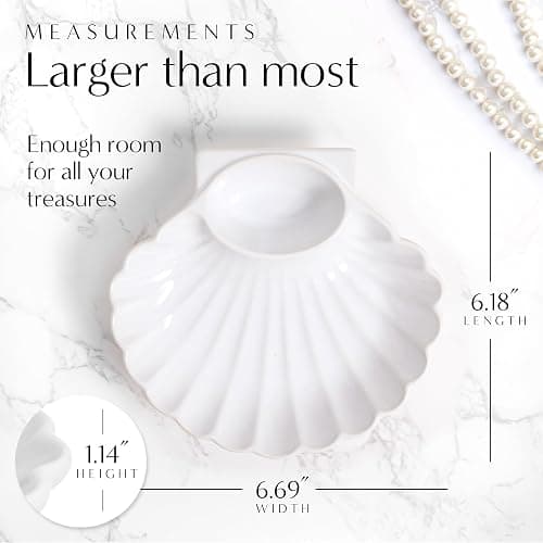 Large Seashell Jewelry Dish Trinket Tray for Women, White Ceramic Trinket Dish, Seashell Ring Holder, Cute Shell Jewelry Holder for Coastal Cowgirl, Coastal Granddaughter Room Decor, Stockholm Style thumbnail 3
