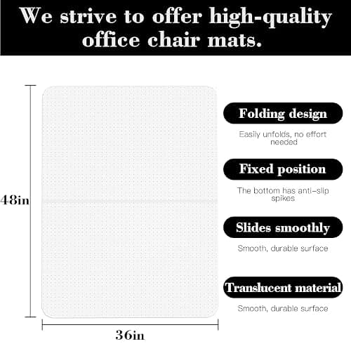 Office Chair Mat for Carpet: 36" x 48" Plastic Heavy Duty Computer Desk Mats with Lip for Low Flat and No Pile Carpeted Floor - Clear Rug Pad for Rolling Chairs Office Work Home Gaming Rectangle thumbnail 2