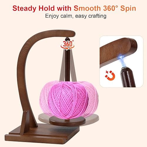 【Mobile Friendly】Yarn Holder for Crocheting and Knitting with Phone Stand, Magnetic Rotating Yarn Spinner for Crocheters, Large Capacity Natural Wood Yarn Ball Holder Gift thumbnail 2