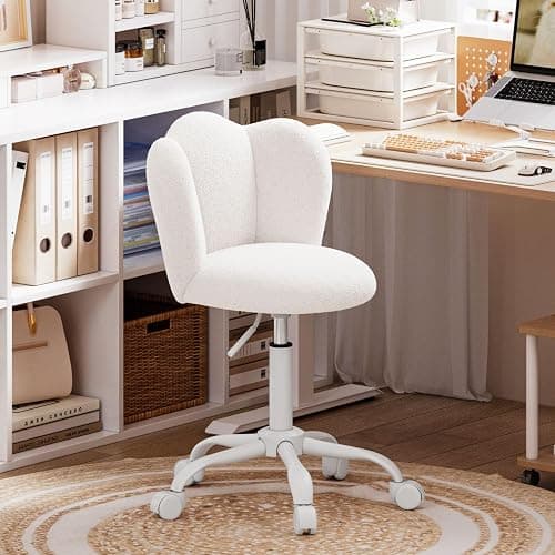 Luxstein Office Desk Chair, Height Adjustable Swivel Vanity Chair with Thickened Cushion for Home Office Bedroom Dressing Room Study, White thumbnail 8