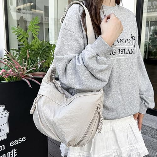 Crescent Crossbody Bags for Women Nylon Slouchy Sling Hobo Bag,Spacious Dumpling Handbag Cross Body Purses for Work Shopping thumbnail 4