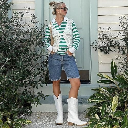 HISEA Rollda Cowboy Boots for Women Western Cowgirl Boots with Chunky Heel Ladies Snip Toe Mid-Calf Boots thumbnail 3