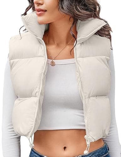 Kissonic Women's Cropped Puffer Vest Lightweight Fluffy Vest Sleeveless Warm Winter Outerwear - Image 1