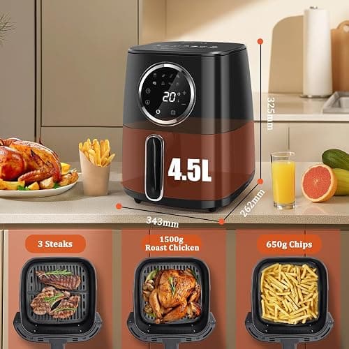 Aigostar Odin - Friggitrice ad Aria, 8-in-1 Menu, Friggitrice Senza Olio da 1400W, 4.2L, Touch Screen LED, Slot Raccogli Cavo, Senza BPA, Cestino Antiaderente Rimovibile, Nero thumbnail 6