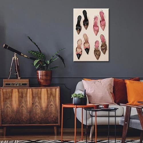 Pink Bow Leopard Heels Canvas Wall Art Funky Heel Leopard Posters Coquettish Preppy Girly Pink Aesthetic Prints Painting For Living Room Bedroom Dorm Apartment Wall Decor 12x16in Framed thumbnail 6