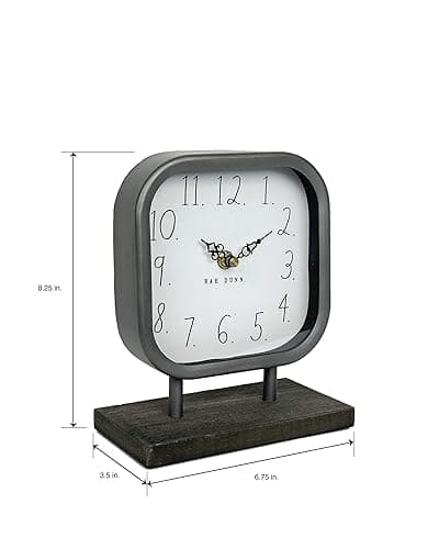 Rae Dunn Desk Clock - Battery Operated Modern Metal Rustic Design with Wooden Base for Bedroom, Office, Kitchen - Small Classic Analog Display - Chic Home Décor for Desktop Table, Countertop thumbnail 4