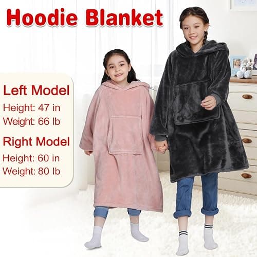 Waitu Wearable Blanket for Kids, Cozy Wearable Blanket Hoodie for Teens Girls Boys, Warm Blanket Sweatshirt Gift for Teenage, Hoodie Blanket with Sleeves and Giant Pocket - Dark Gray thumbnail 4