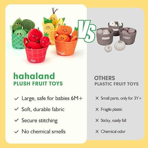 hahaland Baby Sensory Toys - 16 PCS My First Fruit Vegetable Color Sorting Play Food with Crinkle, Rattle, Baby Toys 6-12 Months Montessori Toys for 1 Year Old Boy Girl Gifts Toddler Stocking Stuffers thumbnail 6