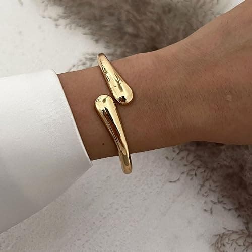 Gold Bangle Bracelets for Women Teens Trendy Chunky Gold/Silver Jewelry Adjustable Twist Cuff Bracelet Gifts thumbnail 4