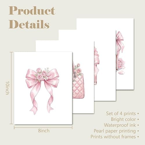 GMCDFHRQ Pink Glam Wall Decor Coquette Aesthetic Posters, Cute Pink Wall Art for Girls Room, Bedroom, Home Decor Gift, 8x10 Inch Set of 4 Unframed Prints.(062) thumbnail 2