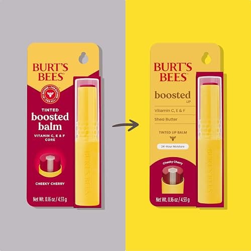 Burt’s Bees Tinted Boosted Balm, Cheeky Cherry, Hydrating Tinted Lip Balm with Vitamin C, E, and F Core, 24 Hour Lip Moisturizer with Responsibly Sourced Beeswax, 100% Natural Origin, 1 Count, 0.16oz thumbnail 2