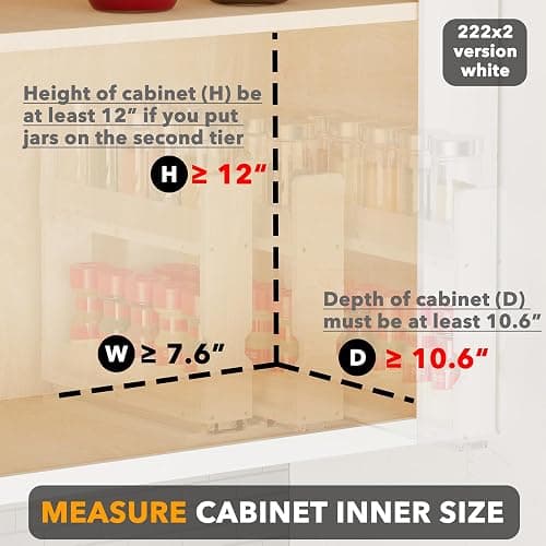 SpaceAid Bamboo Pull Out Spice Rack Organizer for Cabinet, Heavy Duty Slide Out Seasoning Kitchen Pantry Sliding Vertical Organization, 7.6" Wide, 3 Drawers(2" Wide), 2-Tier, White thumbnail 4