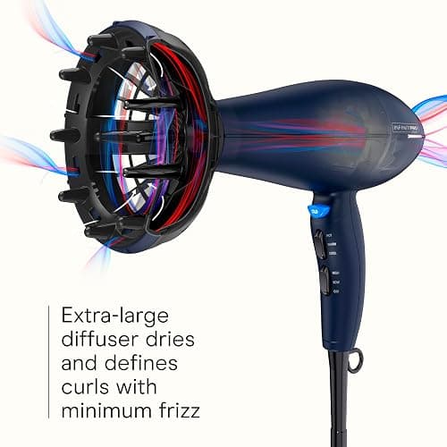 INFINITI PRO CONAIR Hair Dryer with Innovative Diffuser, Enhances Curls and Waves While Reducing Frizz, Dark Blue thumbnail 4