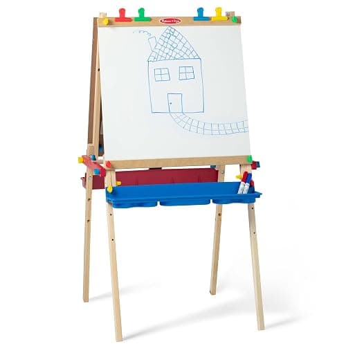Melissa & Doug Deluxe Standing Art Easel - Dry-Erase Board, Chalkboard, Paper Roller - FSC Certified - Image 1