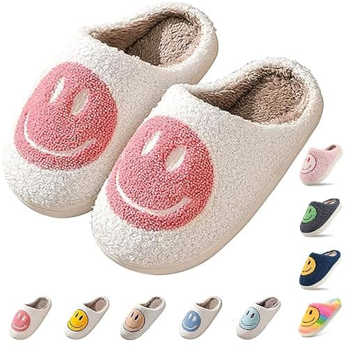Cute Smile Face Kids' Plush Happy Face Slippers - Non-Slip, Warm, Indoor/Outdoor - Image 1