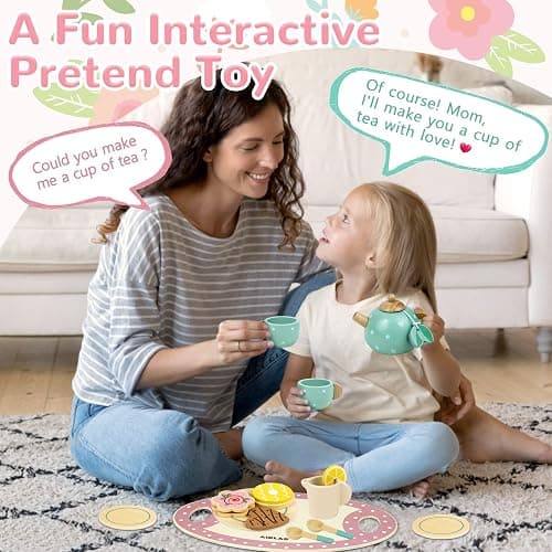Wooden Tea Set for Little Girls Play Food Pretend Play Kitchen Accessories for 3 4 5 Years Old Girls and Boys Toddler Princess Tea Time Party Food Toys thumbnail 5