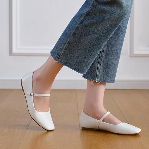 MUSSHOE Womens Ballet Mary Jane Flats Shoes Adjustable Strap Comfortable Square Closed Toe Versatile Chic Footwear with Latex Insole thumbnail 3
