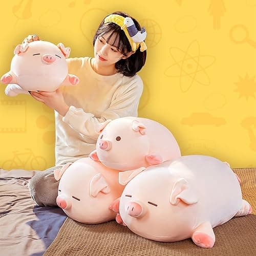 CHDGIOHA Pig Stuffed Animal Plush Pillow - 15.7'' Kawaii Soft Pig Hugging Pillow, Adorable Cuddle Plush Toy, for Kids, Girlfriend, or Adults, Perfect for Christmas and Birthdays (Squint, 15.7in) - Squint - 15.7in thumbnail 4