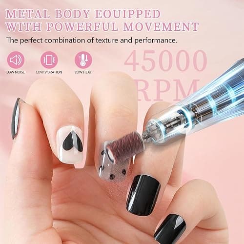 Electric Nail File Professional Kit - 45000RPM Portable Nail Drill Electric File with 11 Bits & Base丨LED Screen丨Ultra-Silent, Rechargeable Nail Drills Machine for Acrylic Nails Gel Polishing (Pink) thumbnail 3