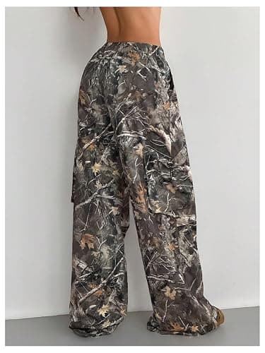 Verdusa Women's Camo Cargo Baggy Pants Y2K Streetwear Drawstring Wide Leg Trousers Flare Sweatpants thumbnail 2