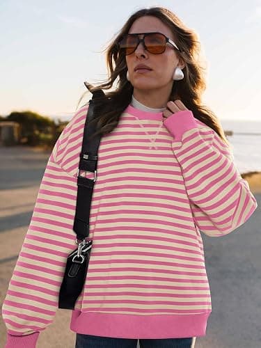 PRETTYGARDEN Womens Striped Oversized Sweatshirt Color Block Crew Neck Long Sleeve Casual Loose Pullover Top Y2K Clothes thumbnail 6