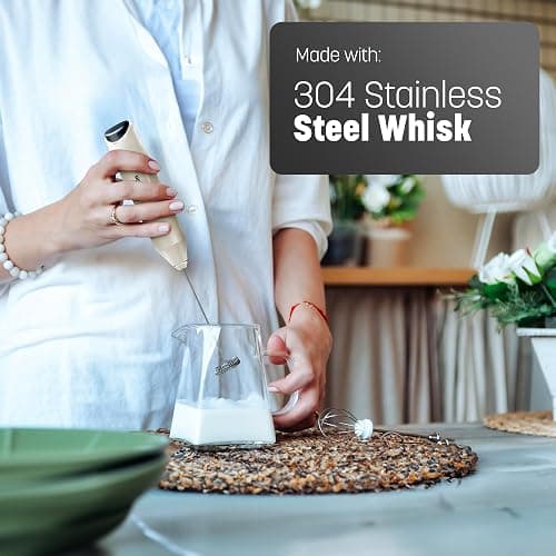 Keplin Handheld Milk Frother - Stainless Steel Electric Whisk - Portable Battery Operated Coffee Stirrer for Lattes, Matcha, Protein Shakes - Ergonomic, Compact, Easy to Clean & Use (Cream) thumbnail 7