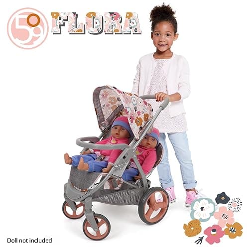 509 Crew: Melange Flora - Mabelle Duo Twin Doll Stroller - Accessory for 2 Dolls Up to 18", Foldable Design, Retractable Canopy, Kids Toy, Ages 3+ thumbnail 7