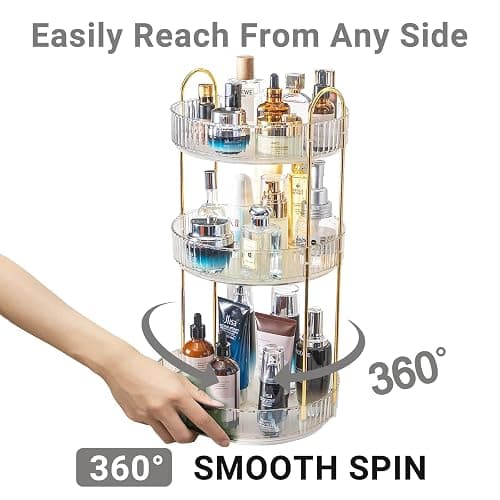 Asayuee 360 Rotating Makeup Organizer,3 Tier Large Capacity Make Up Organizers and Storage,Skincare Perfume Vanity Organizers,Bathroom Cosmetics Storage Organizer Countertop (Clear-3 Tier) thumbnail 4