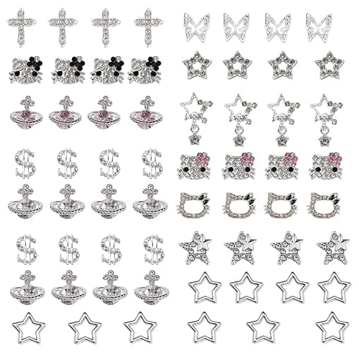 rythsans y2k 56pcs nail charms, silver - Image 1
