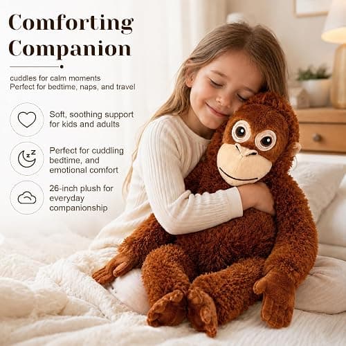 YEAfEAti 26 Inch Punch Monkey Plush Monkey Stuffed Animal, Soft Orangutan Plush with Velcro Hands and Feet, Huggable Emotional Support Comfort Companion Plush Toy Gift for Kids Adults thumbnail 6