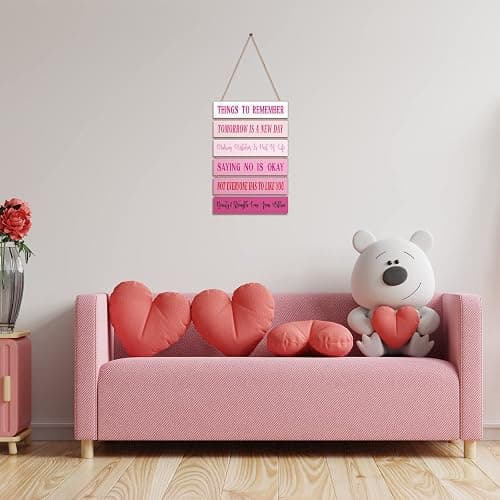 Pinkunn Inspirational Wall Art Sage Green Pink Positive Quotes Wall Decor Cute Preppy Wooden Room Sign Uplifting Encouragement Gifts for Motivational Art for Home Bedroom(Pink) thumbnail 5