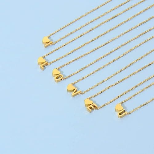 Glimmerst Initial Heart Necklace 18K Gold Plated Stainless Steel Tiny Heart Letter Necklace Personalized Monogram Name Necklace for Women thumbnail 2
